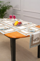 Rustic Charm hand block print premium cotton Table runner + placemat napkin set
